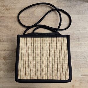 Vintage Baskets of Cambodia Black & Tan Woven Cross Body Bag/Purse